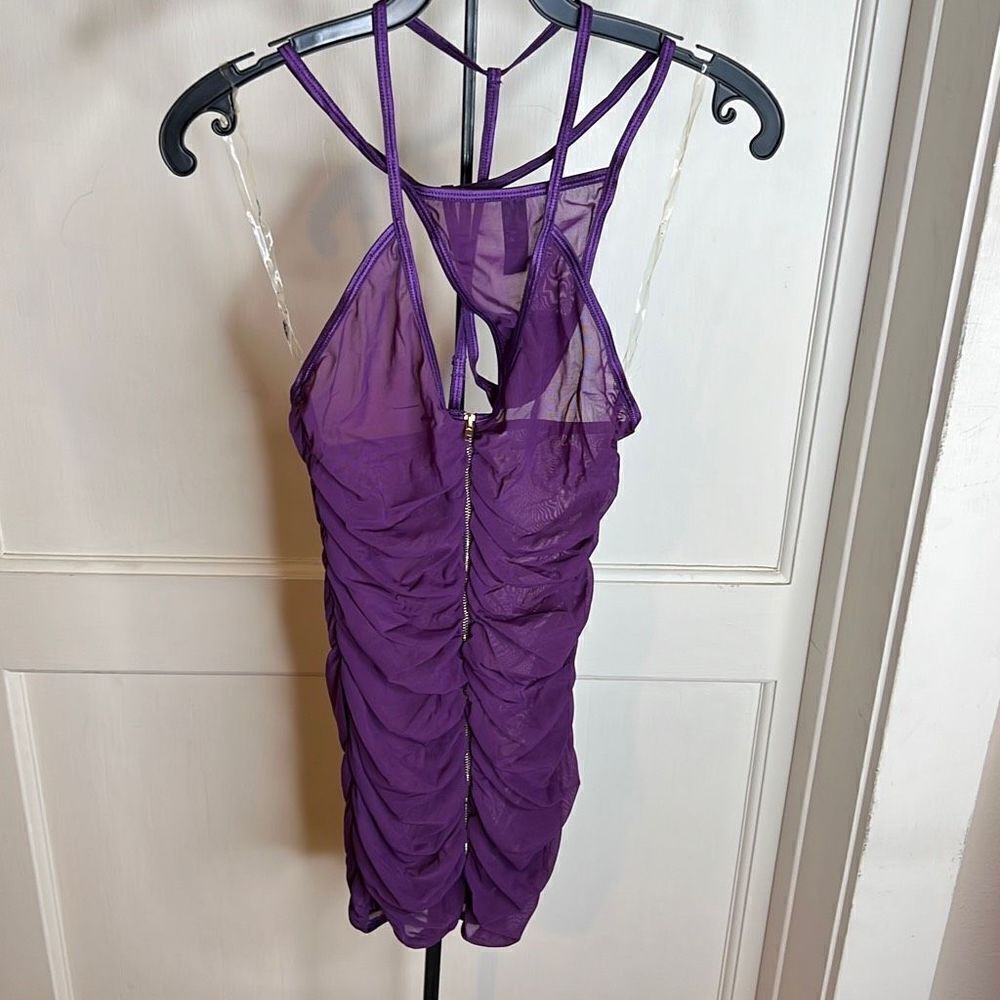 Dreamgirl Stretch Mesh Chemise with Shirring Details and G-String Set New